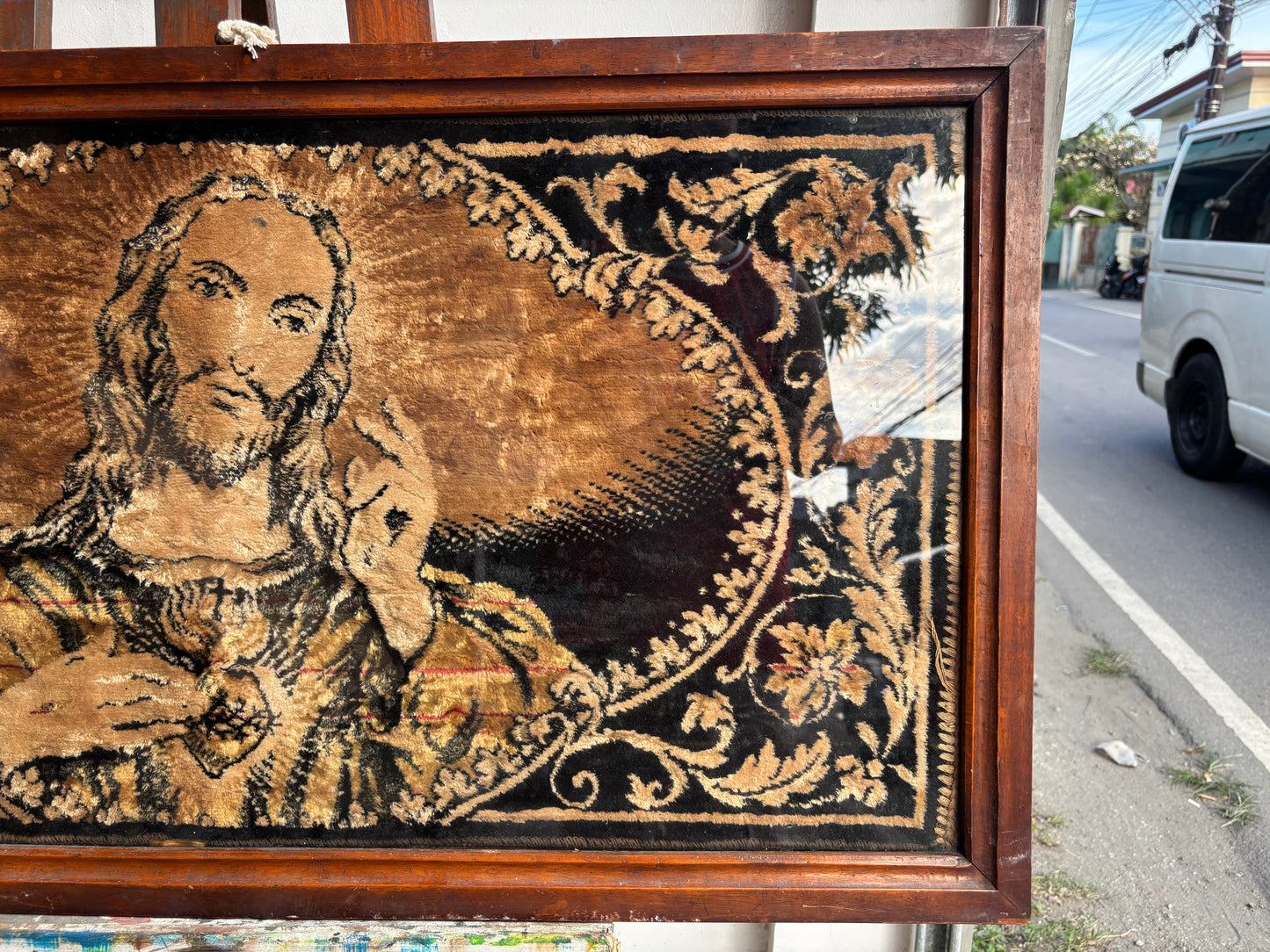 COD for Metro Manila & near by Provinces , Old Christ the King Carpet wall display narra wood frame