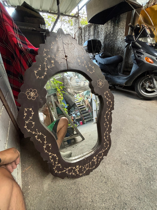 Antique Baliuwag Mirror with Bone inlay Narra wood