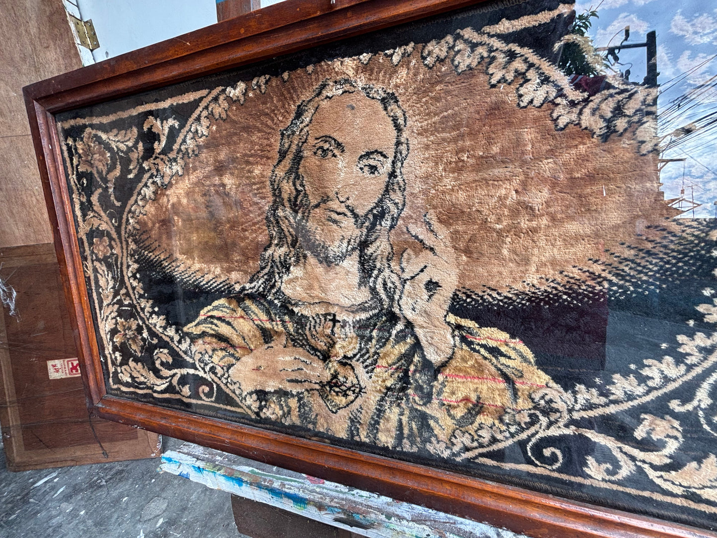 COD for Metro Manila & near by Provinces , Old Christ the King Carpet wall display narra wood frame